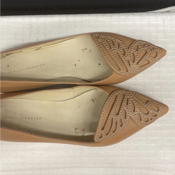 Sophia Webster Butterfly Flats Women's Size 39 Beige Pointed Toe Leather Shoes - Picture 6 of 7